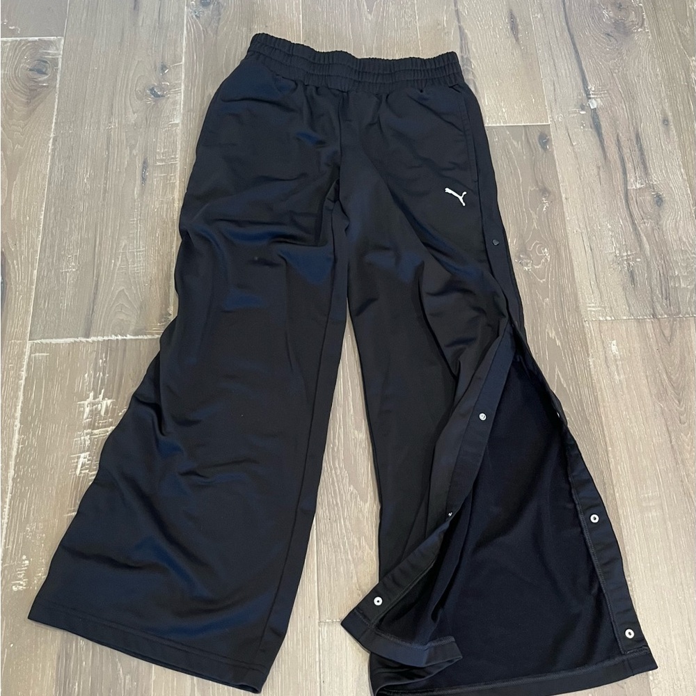 Puma Womens Black Track Pants with Buttons on Side Wide Leg - Picture 2 of 4